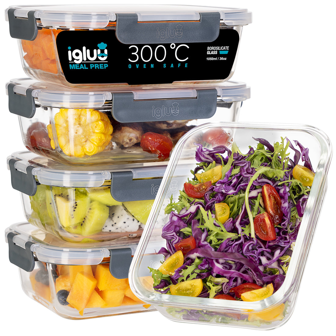 Glass Food Storage Containers with Airtight Lids - 1050ml