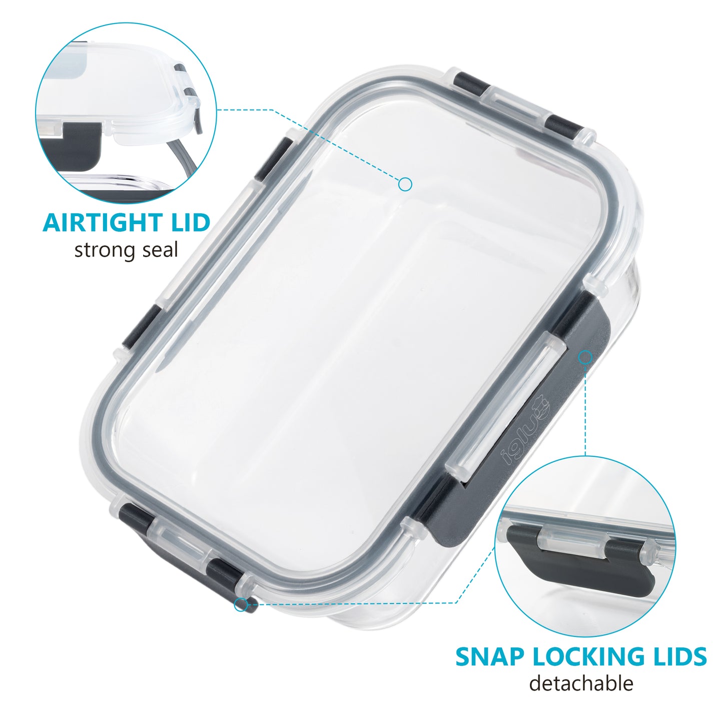Glass Food Storage Containers in 2 sizes - 1050ml and 370ml - 10 PACK