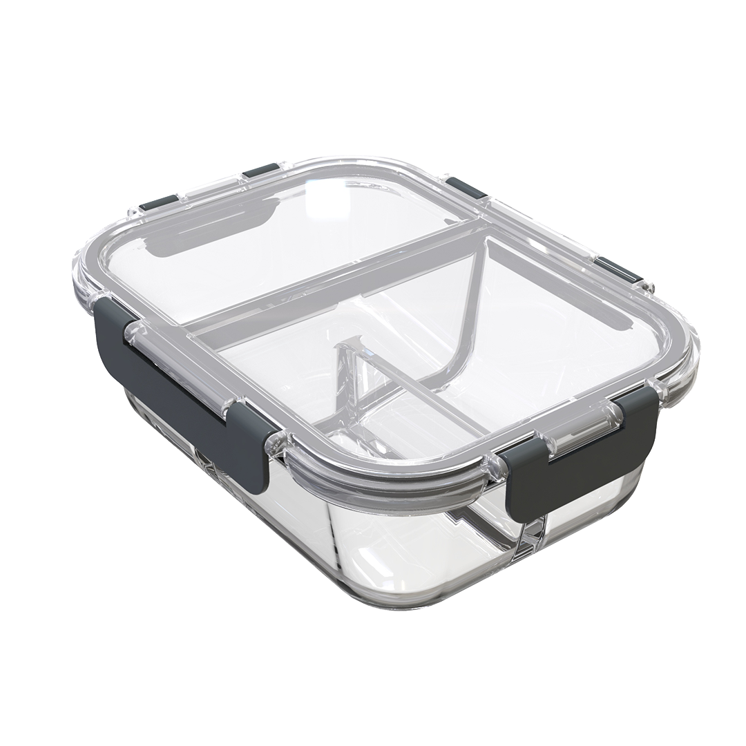 3-Compartment Glass Containers with Airtight Lids - 980ml - 3 PACK