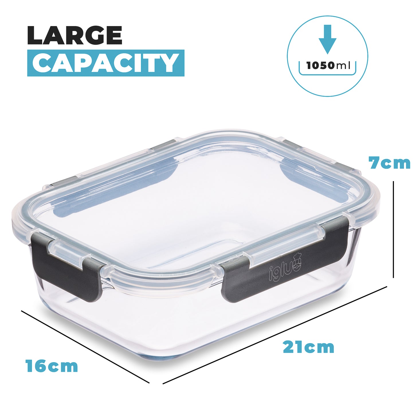 Glass Food Storage Containers with Airtight Lids - 1050ml
