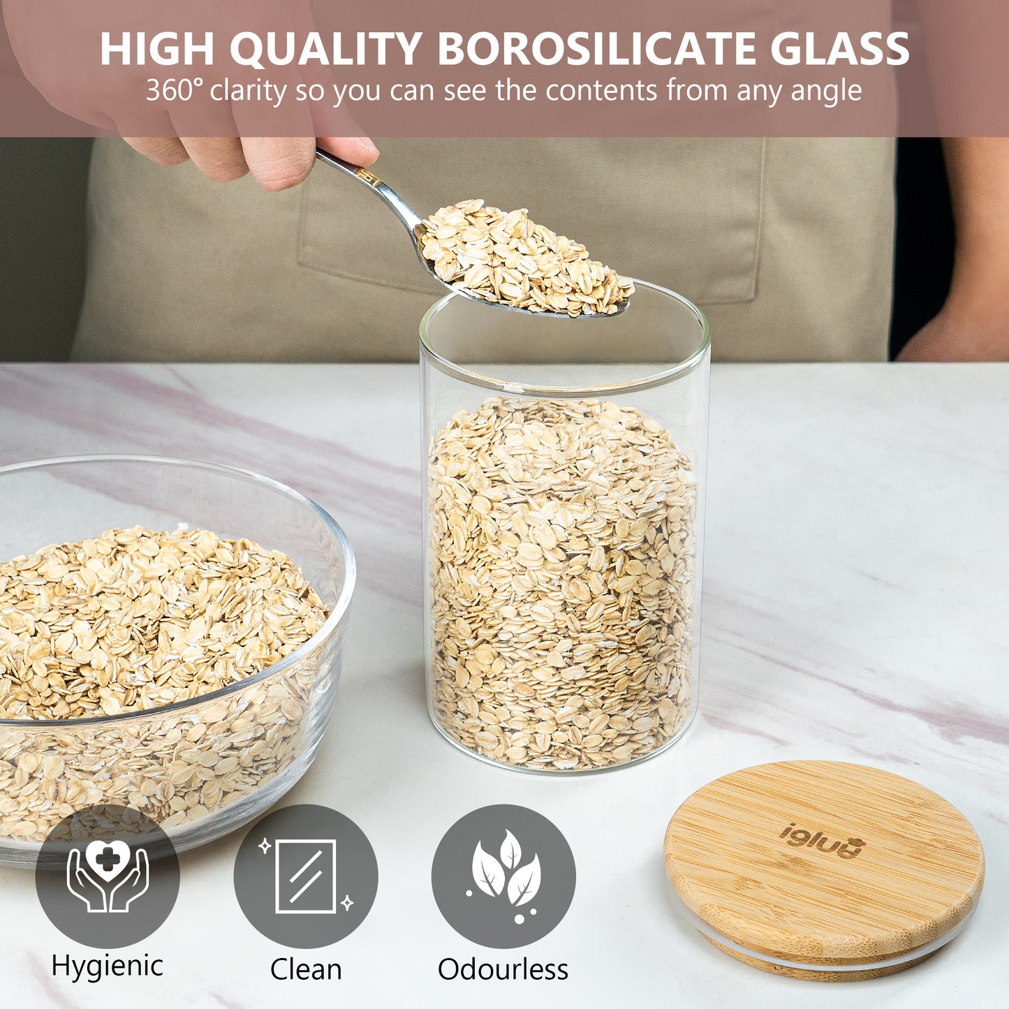 Glass Storage Jars with Bamboo Lids 900ml - Set of 3